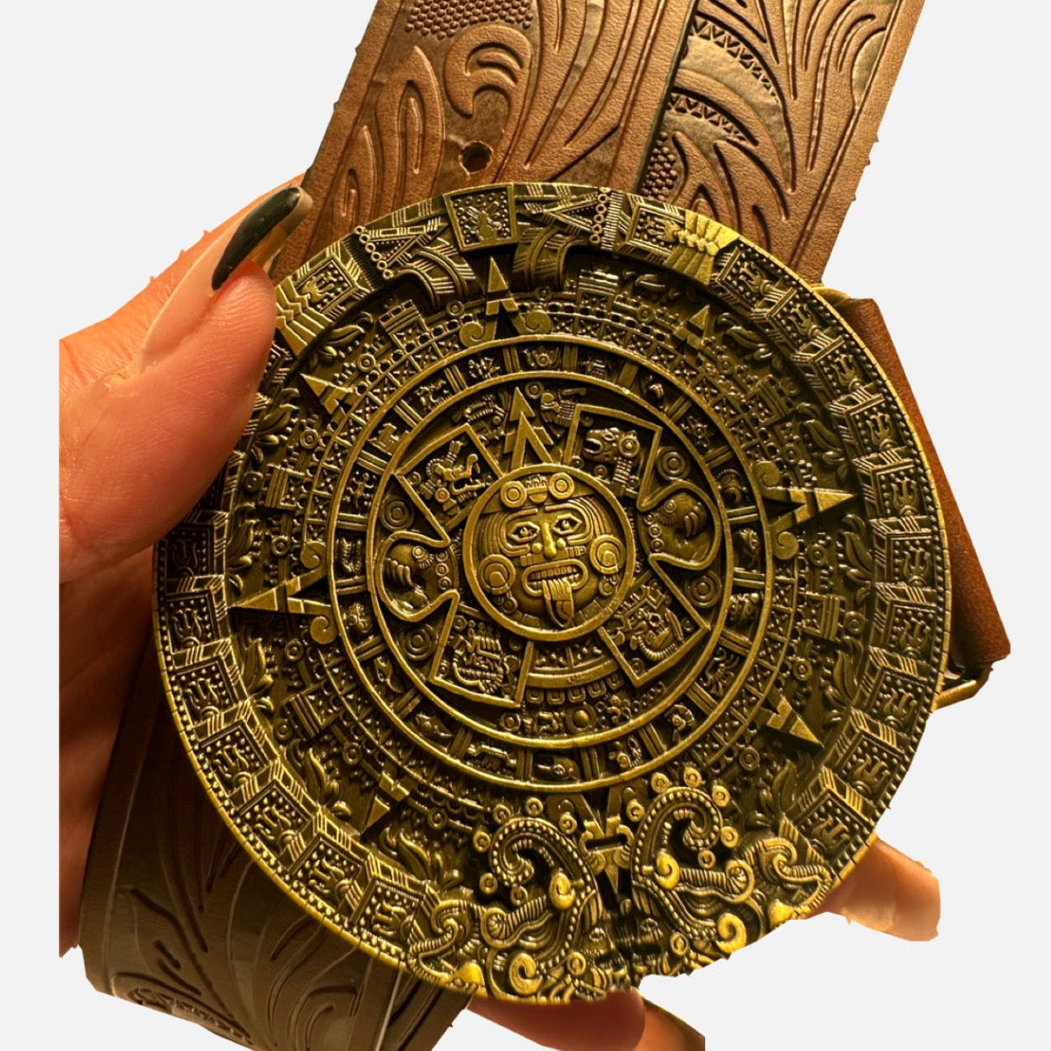 aztec calendar pleather belt