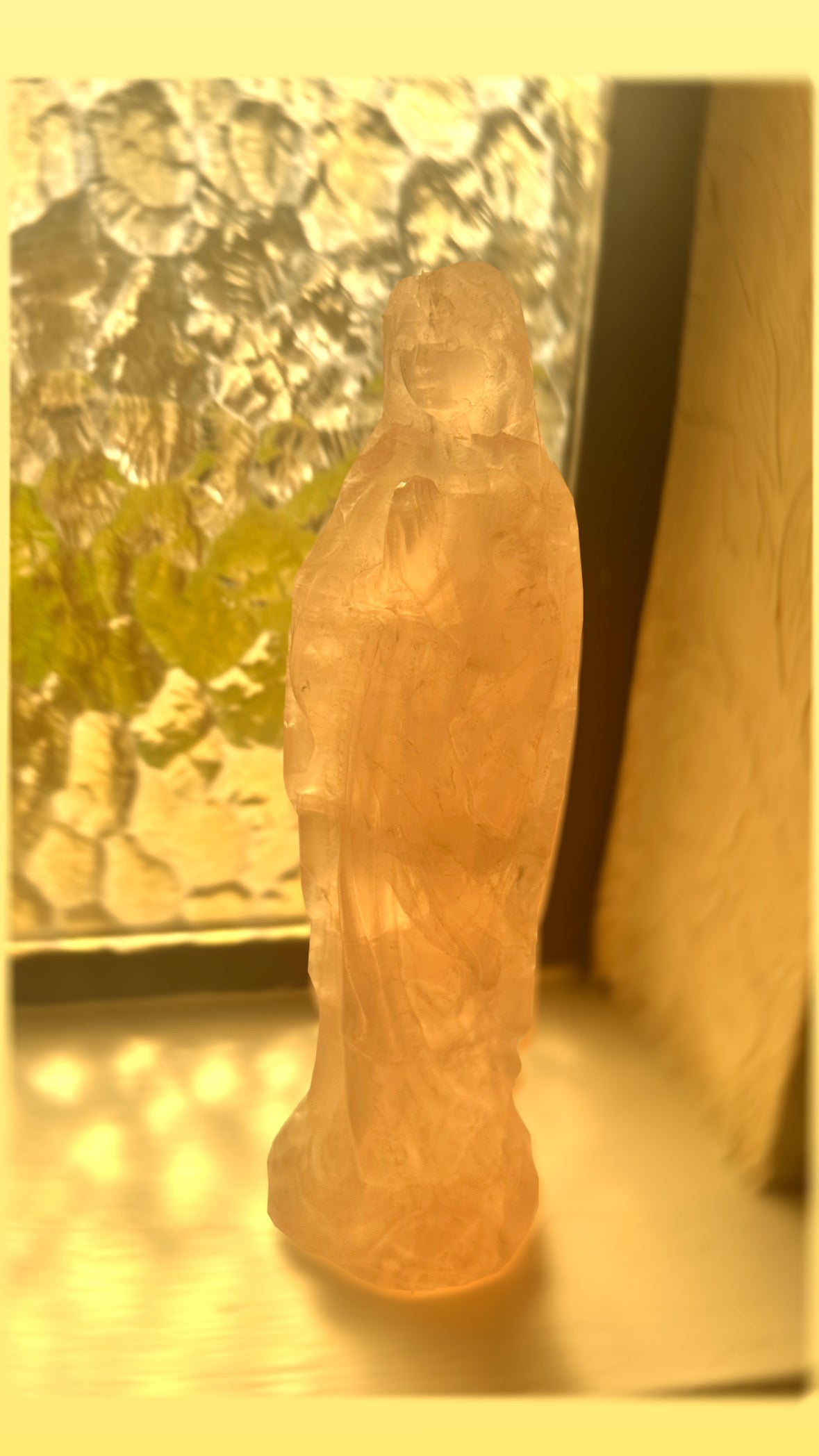 Virgen Mary Pink Rose Quartz Statue