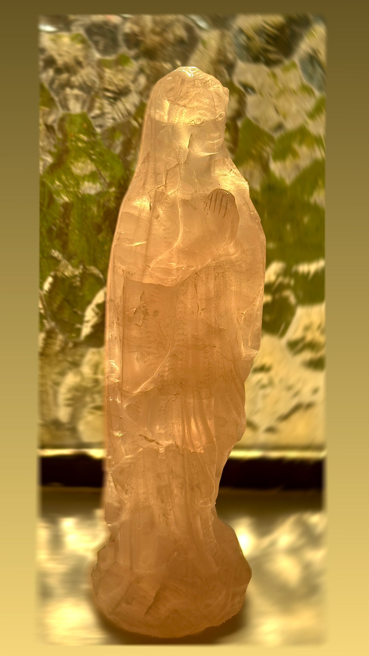 Virgen Mary Pink Rose Quartz Statue
