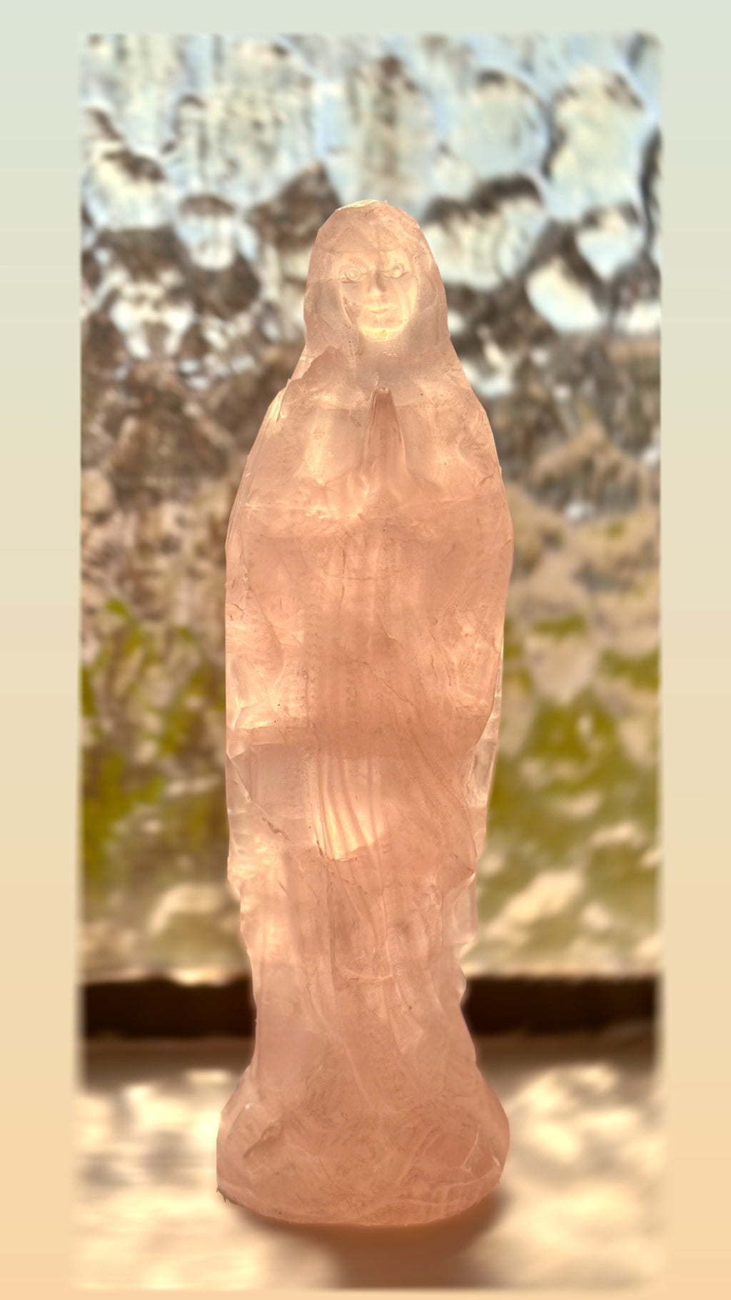 Virgen Mary Pink Rose Quartz Statue