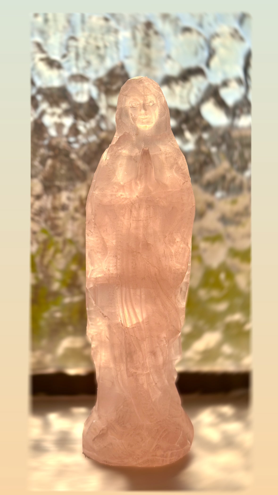 Virgen Mary Pink Rose Quartz Statue