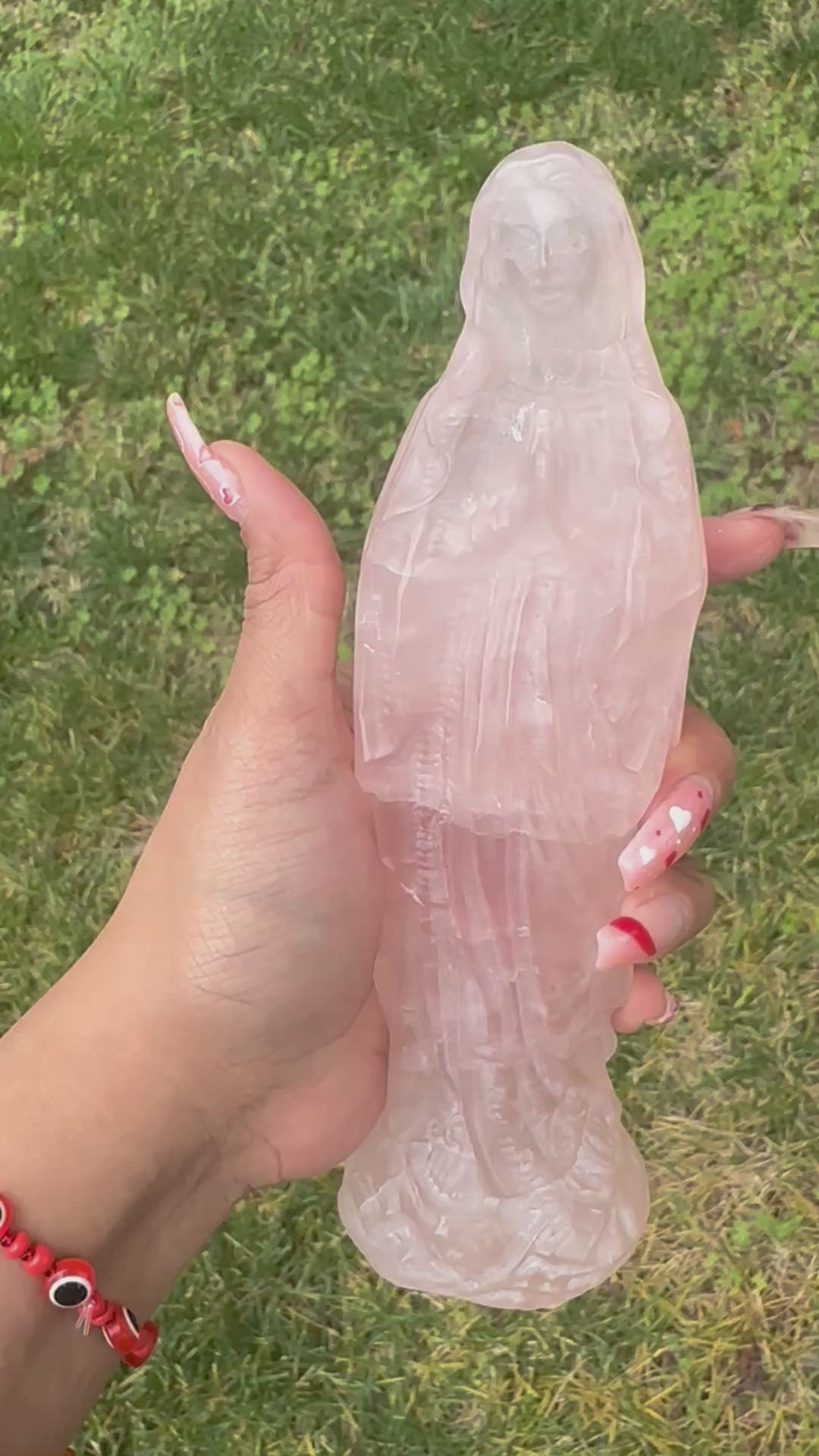Virgen Mary Pink Rose Quartz Statue